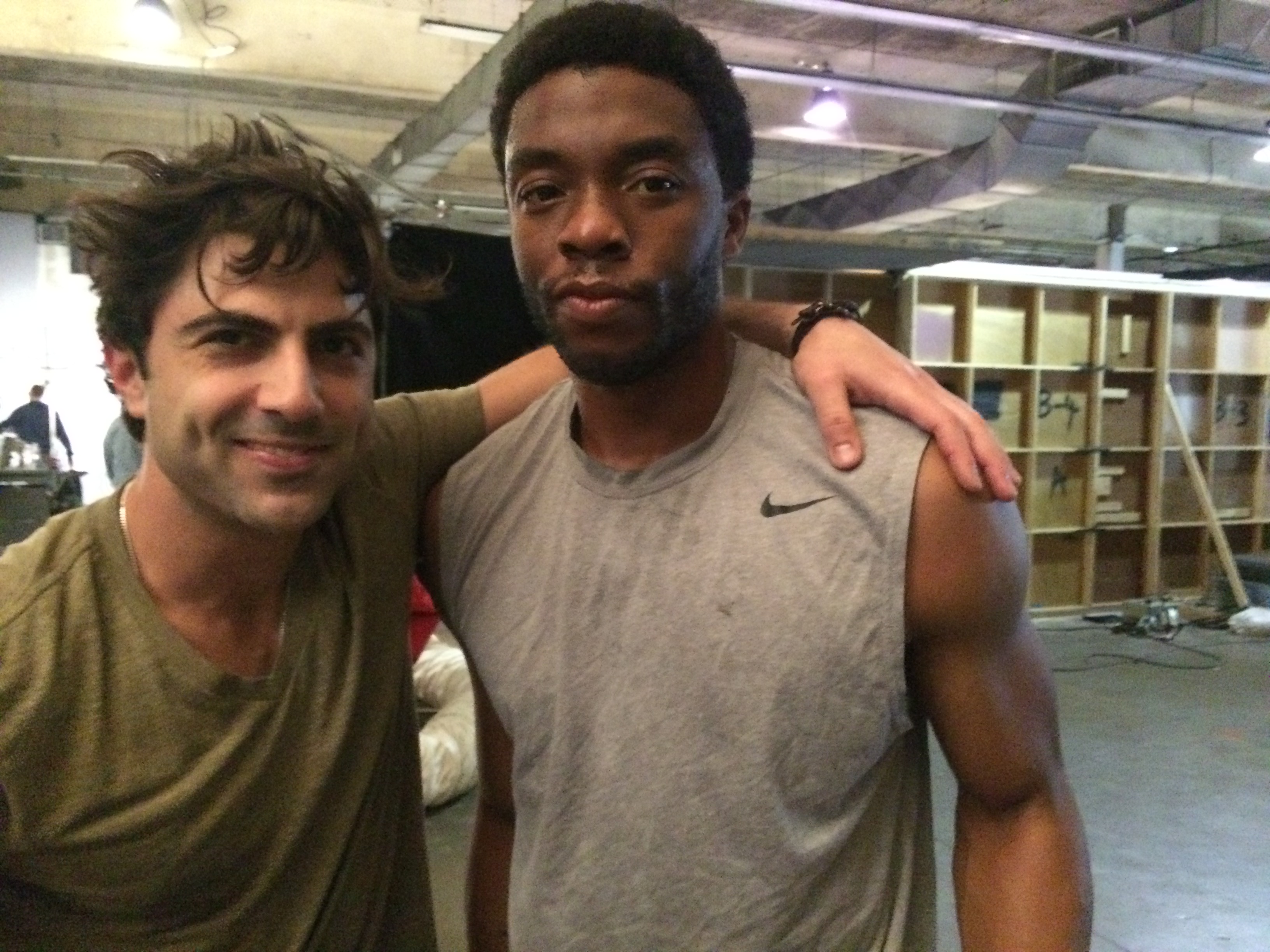 Lucan Melkonian and Chadwick Boseman, behind the scenes on Message from the King set