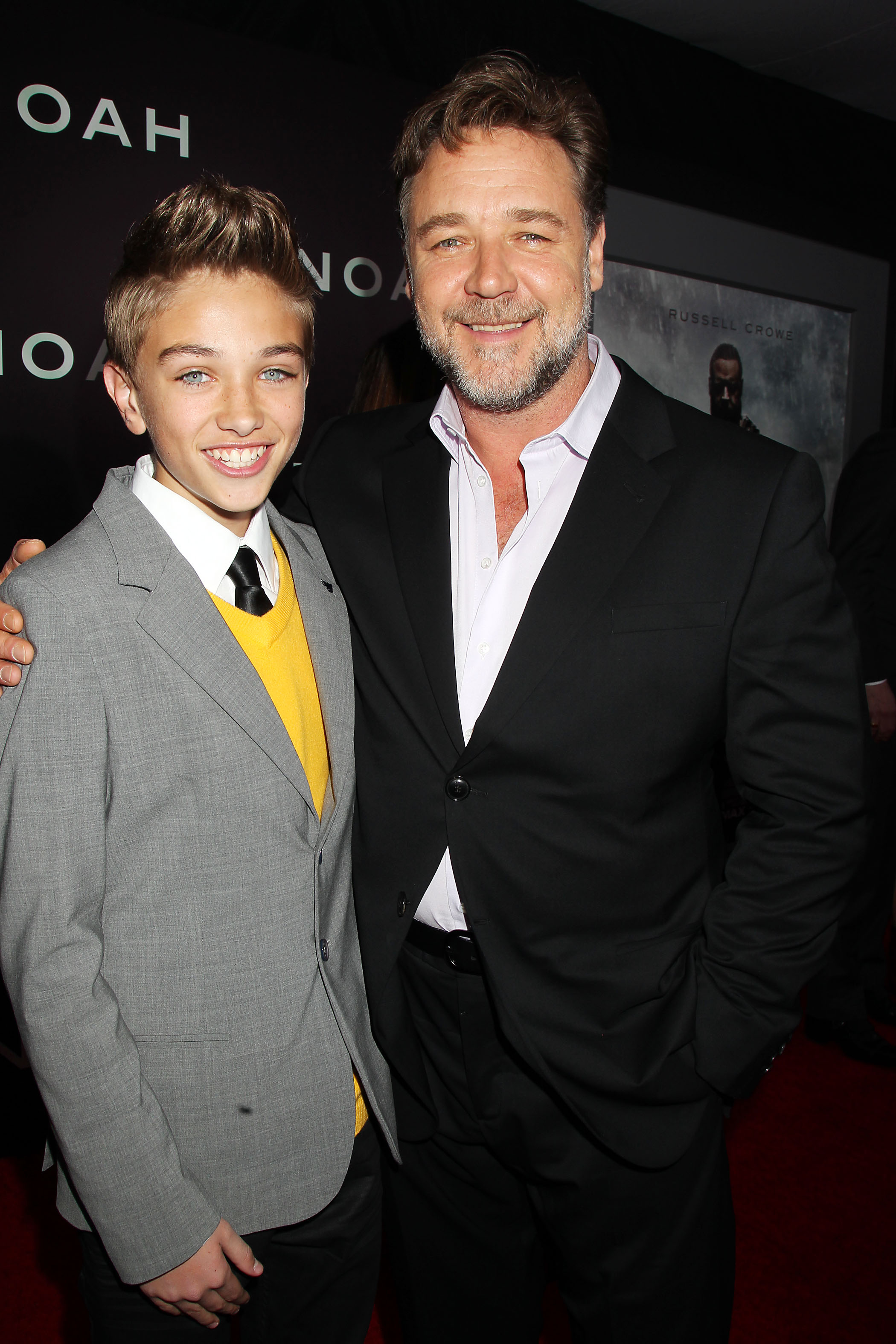 Gavin Casalegno and Russell Crowe at the NOAH Premier in NYC