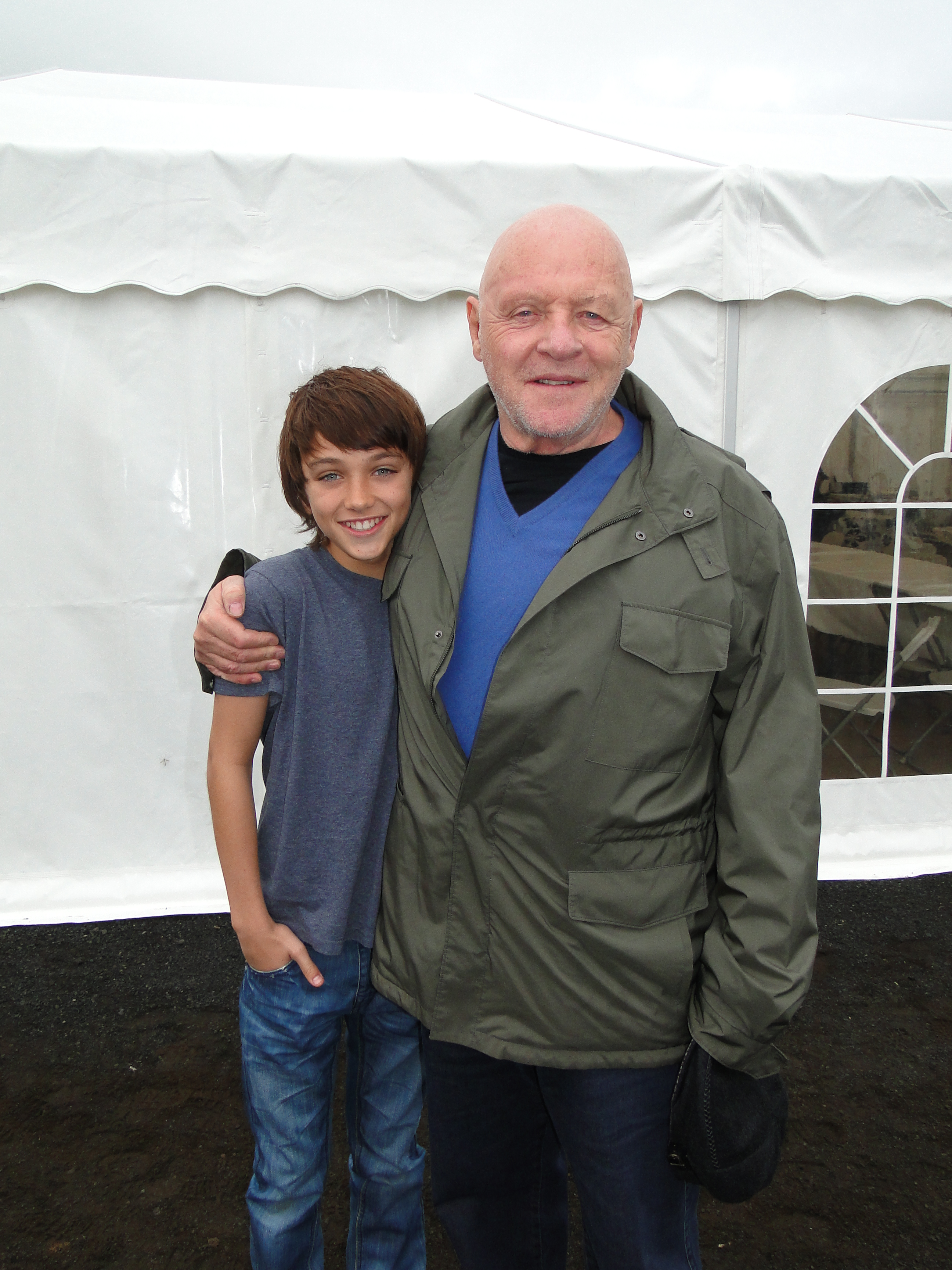 Gavin Casalegno and Sir Anthony Hopkins on the set of Noah.