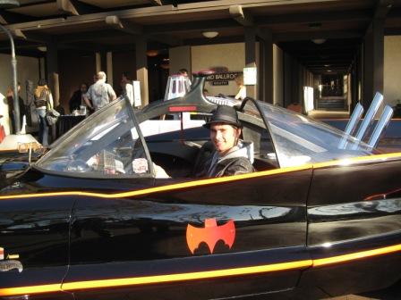 In the bat mobile from the TV series.