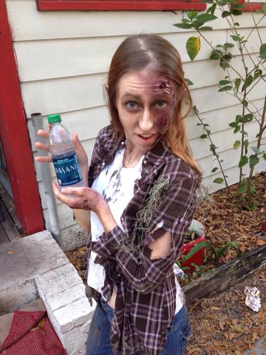 Even zombies need to hydrate! Makeup by Vanessa Rivas, on set of Brandon Agan's Solus