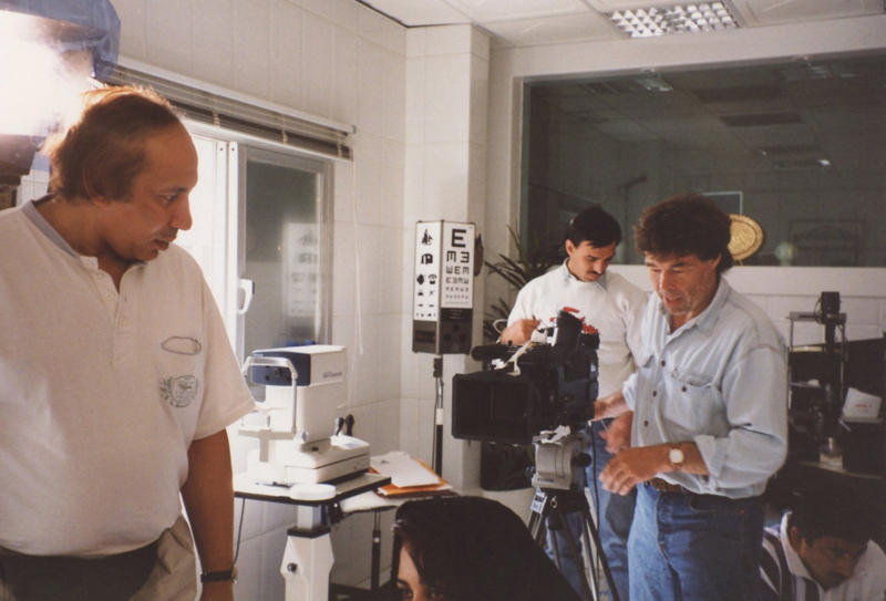 Farouq and DP Michael Miles on location for a commercial for Kuwait Flour Mills Company in 1995