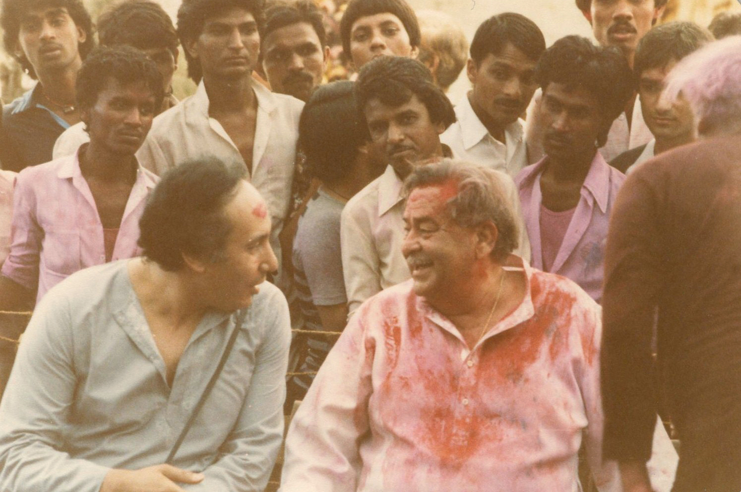 Visiting India's legendary film star Raj Kapoor during a 'holi'' ceremony at his New Delhi studios in 1986