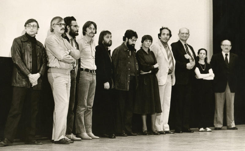 The international jury of The international jury of Germany's Oberhausen Film Festival had been introduced on stage on the opening night in April 1980 (with Farouq 4th from right)