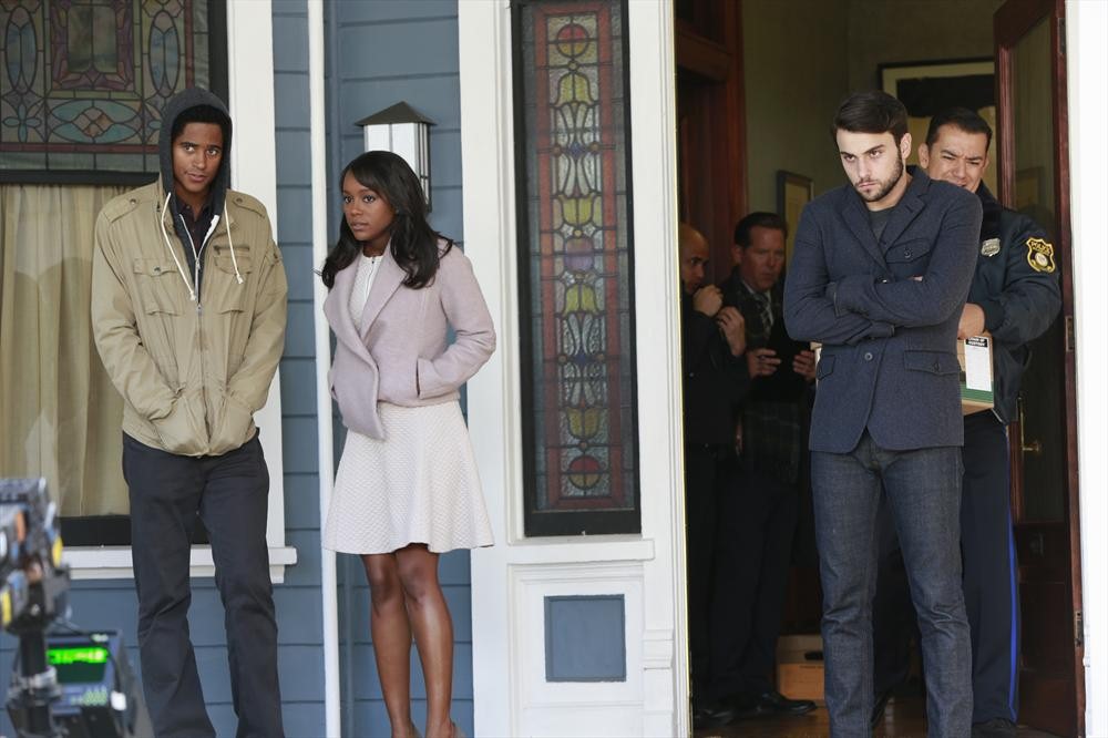 Still of Alfred Enoch, Aja Naomi King and Jack Falahee in How to Get Away with Murder (2014)