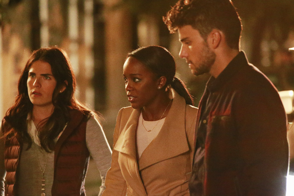 Still of Karla Souza, Aja Naomi King and Jack Falahee in How to Get Away with Murder (2014)
