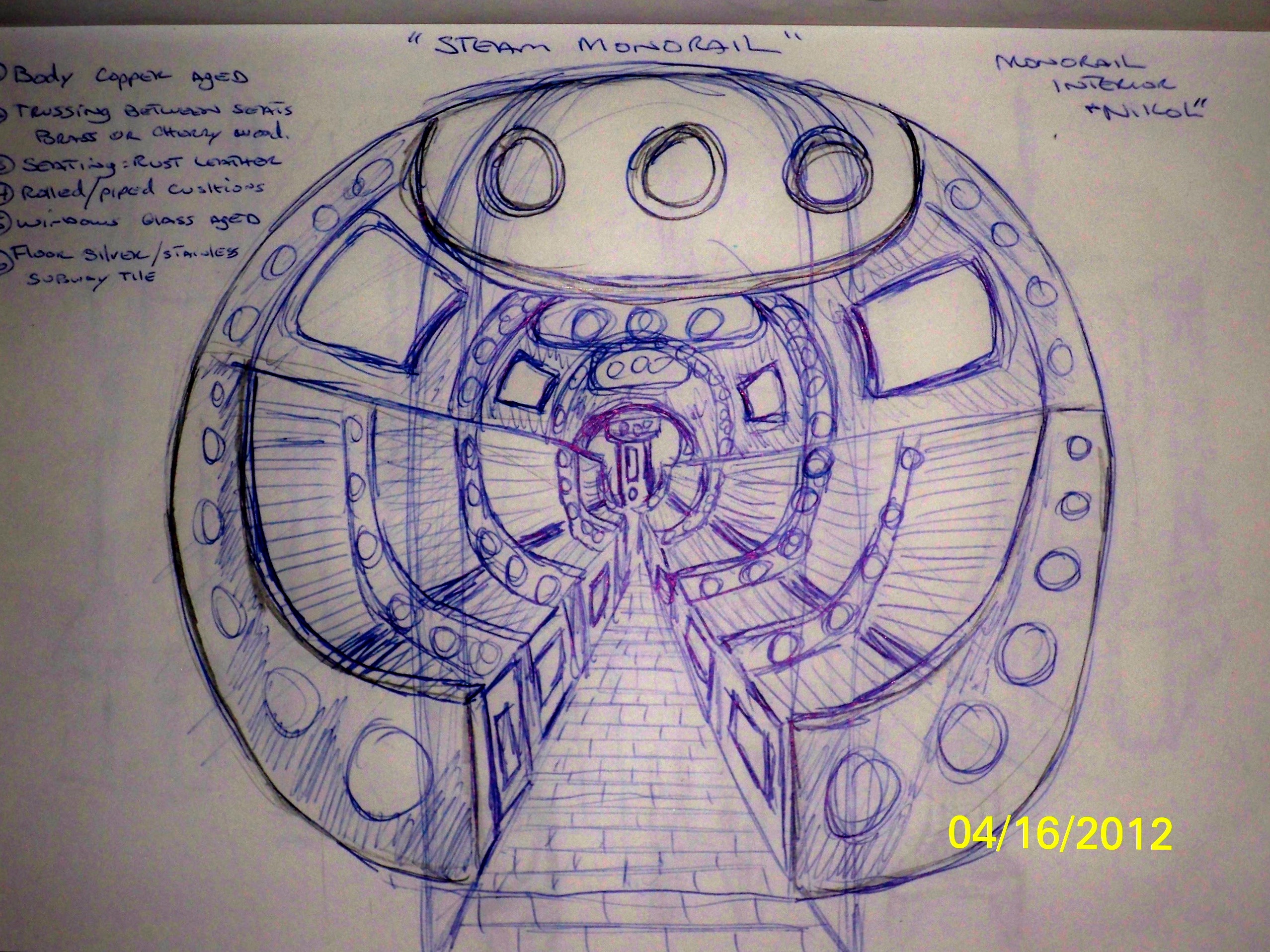 Steampunk train interior sketch