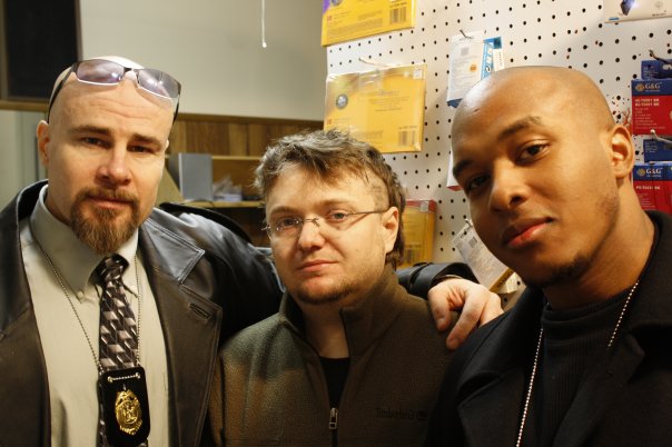 On set of Slaughter Weekend (right to left)Sauvion Morkunas, Robert Robert Nemere, Harold Bridgeforth