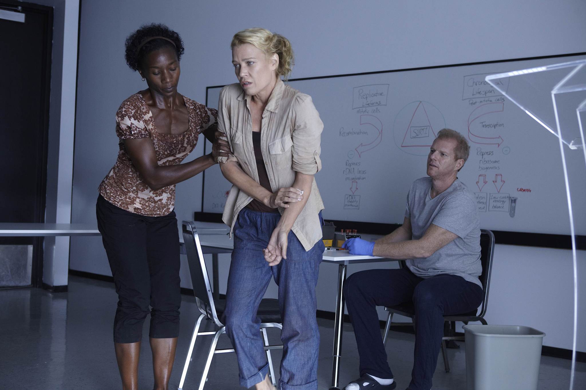 Still of Noah Emmerich, Laurie Holden and Jeryl Prescott in Vaiksciojantys negyveliai (2010)