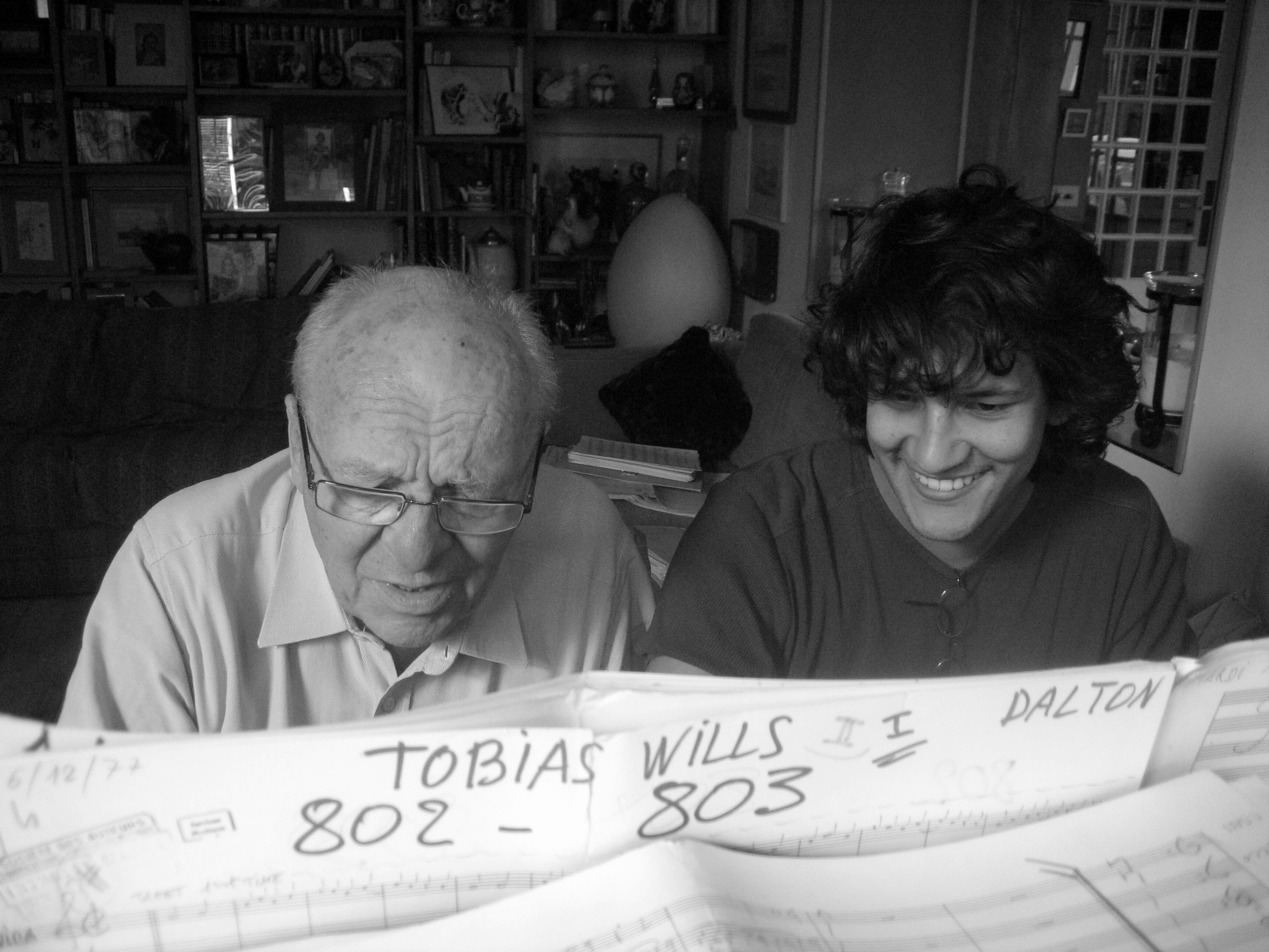 Claude Bolling (right) with Jehan Stefan (left) sight reading the score from Morris & Goscinny's cartoon 