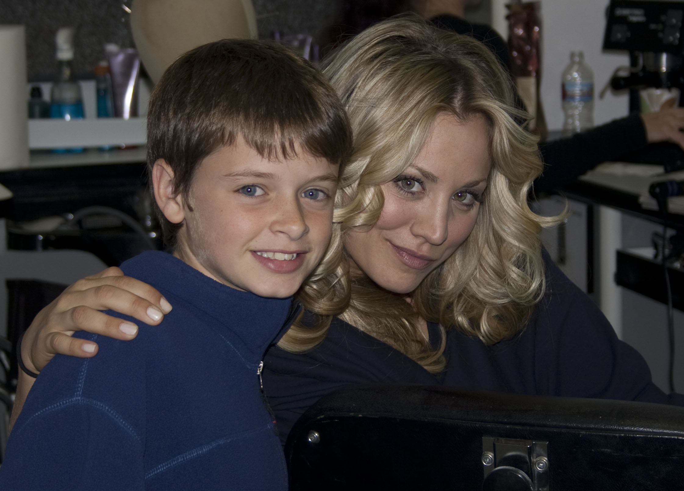 Coleton on the set of HOP with actress Kaley Cuoco.