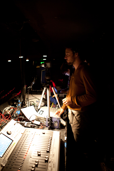 Luke Corradine during sound check at Bloomsbury Theatre, London