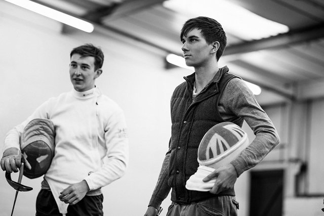 Still of Aiden Dickinson and Lee Fox Williams during fight rehearsals for Arrangement of Thorns