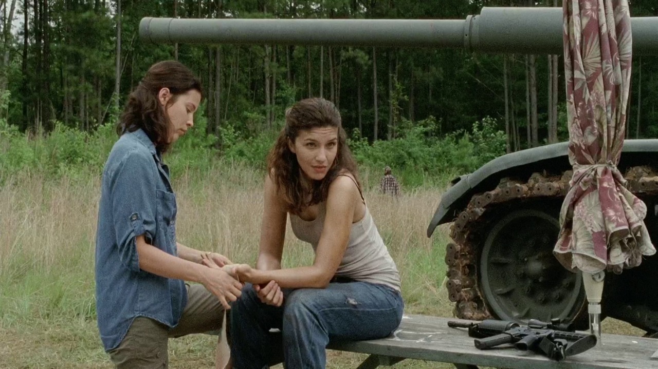 Juliana Harkavy and Audrey Marie Anderson in The Walking Dead, Dead Weight.