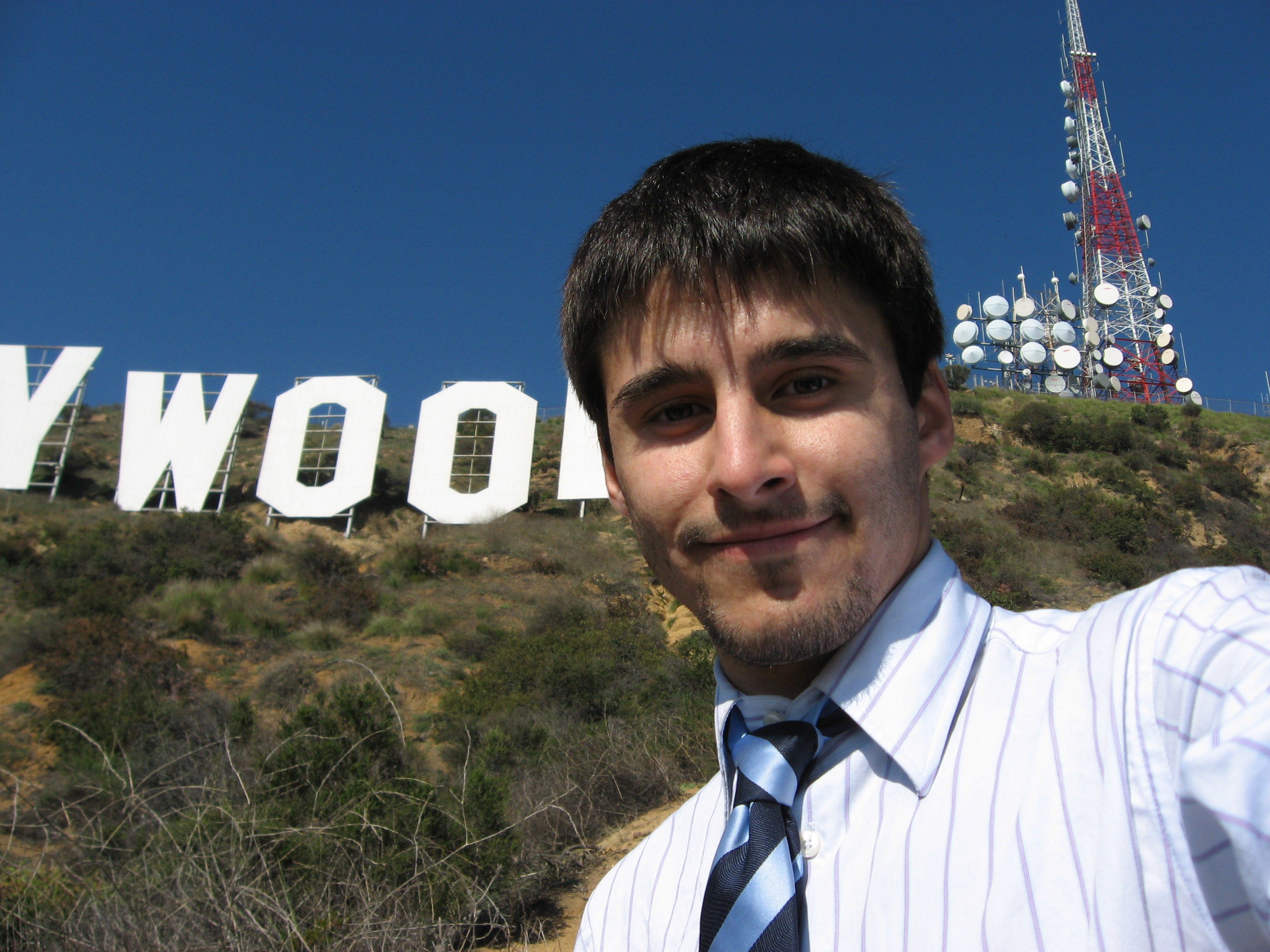 Josh Wood on the Mt.Lee taking photo of Hollywood sign, Hollywood Hills, Los Angeles, California