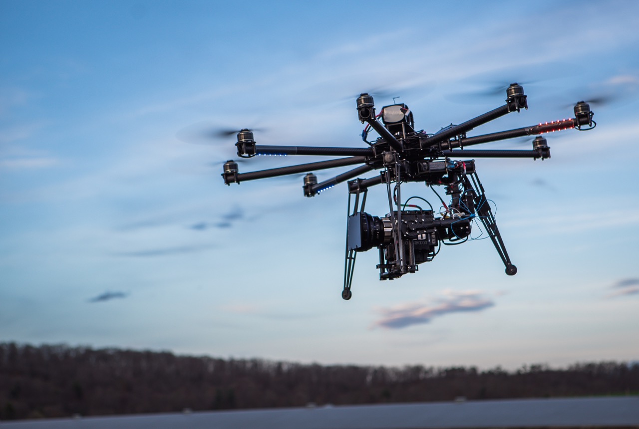 Heavy Lift UAV, MoVI M10 gyro stabilization, RED Dragon/Zeiss 35mm CP.2 lens , Red Rock follow focus.