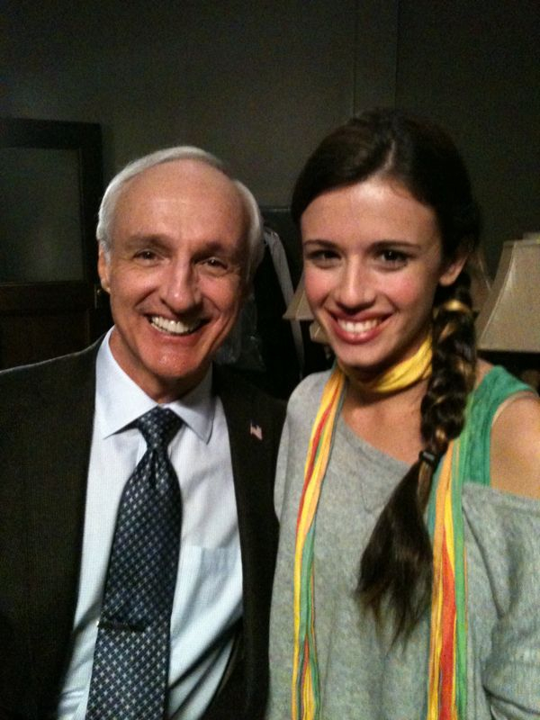 Michael Gross and Jenna Kanell on the set of Drop Dead Diva.