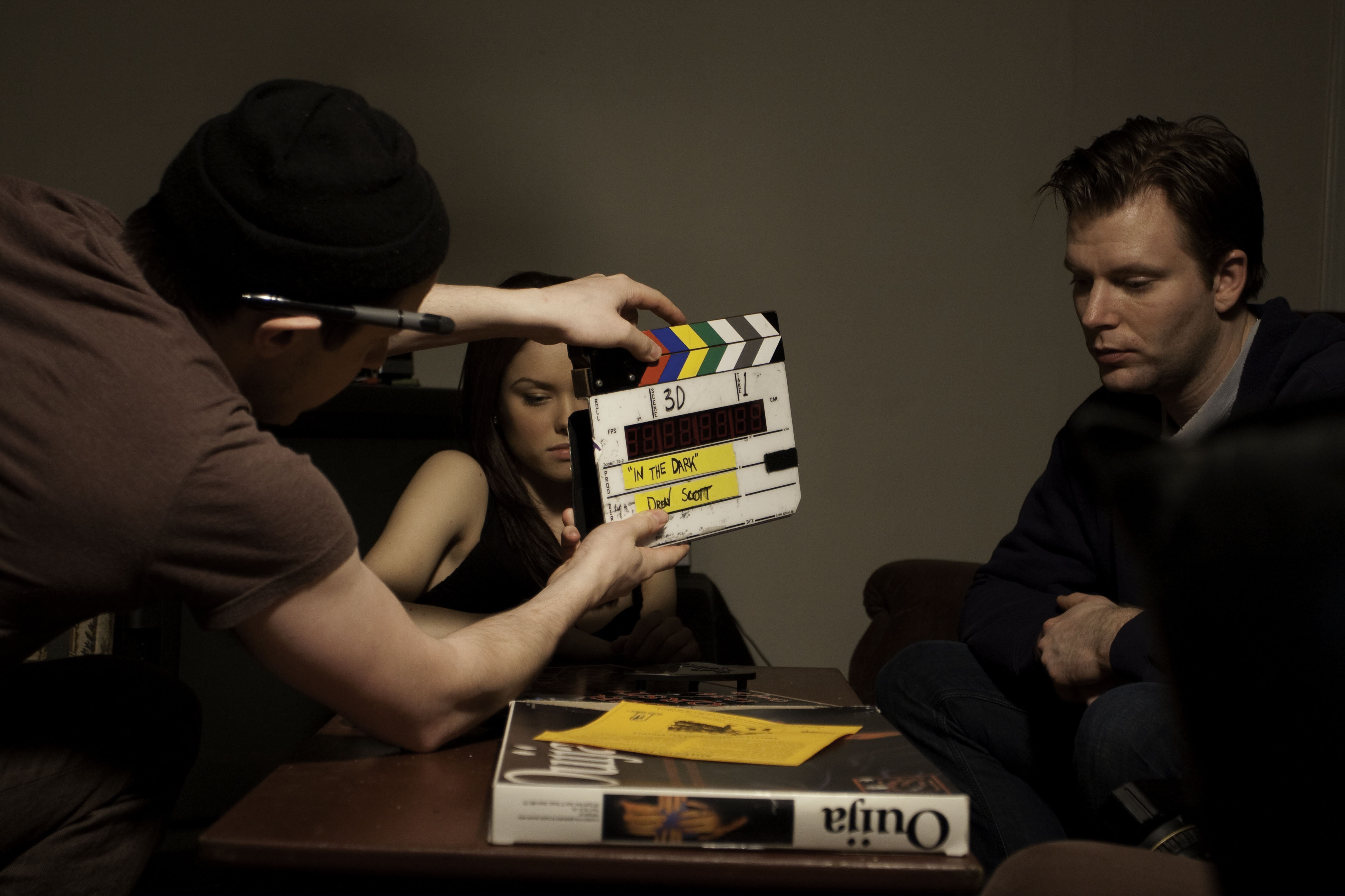 Still of Adam Lolacher and Stephanie Bennett on the set of In the Dark.