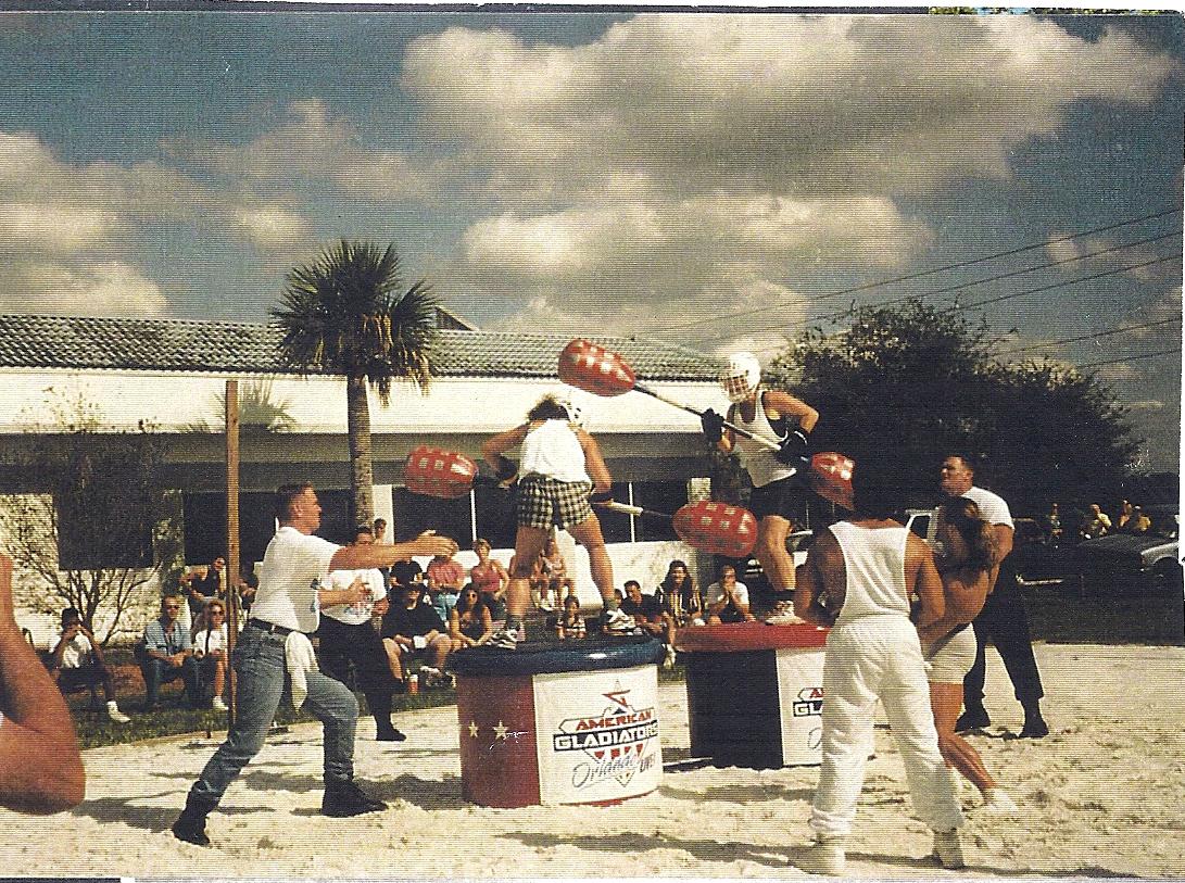 Corky(on the right fighting on American Gladiators.