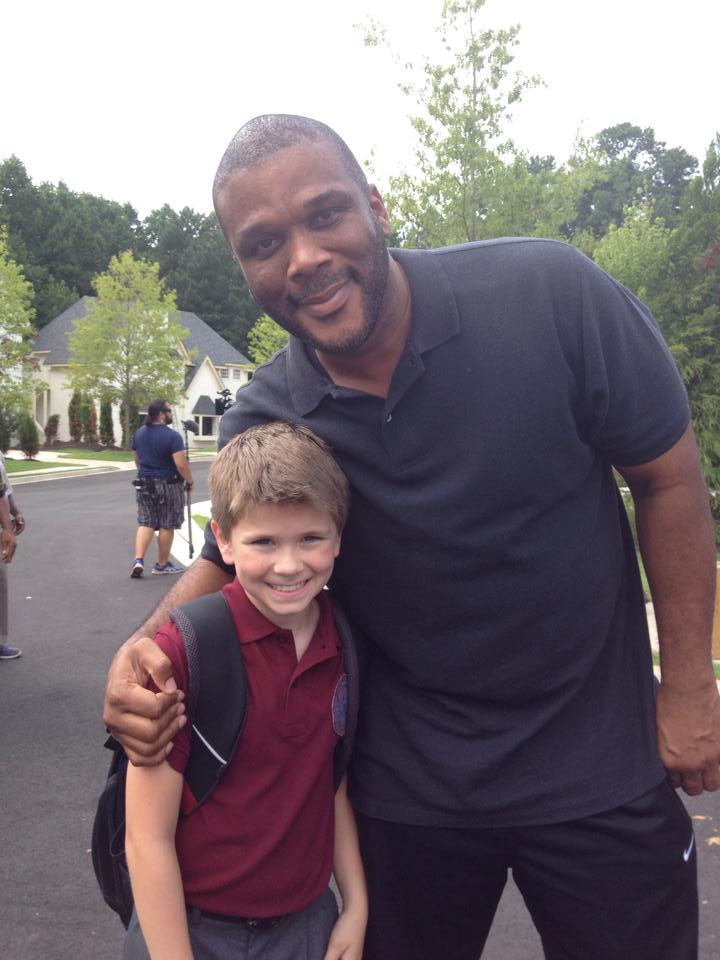 Chase and Tyler Perry on set of If Loving You is Wrong July 2014