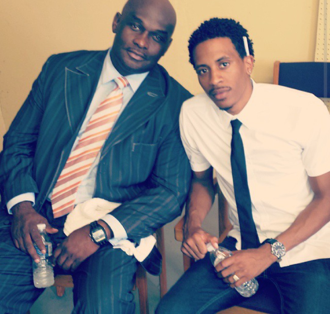 Andre Shanks pictured with actor Thomas Mikal Ford on the set of 