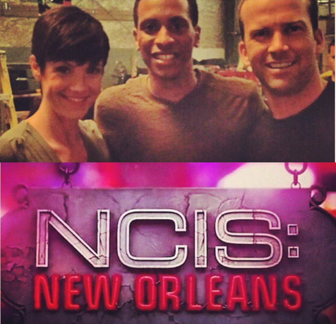 Andre Shank poses with actors Lucas Black and Zoe McLellan