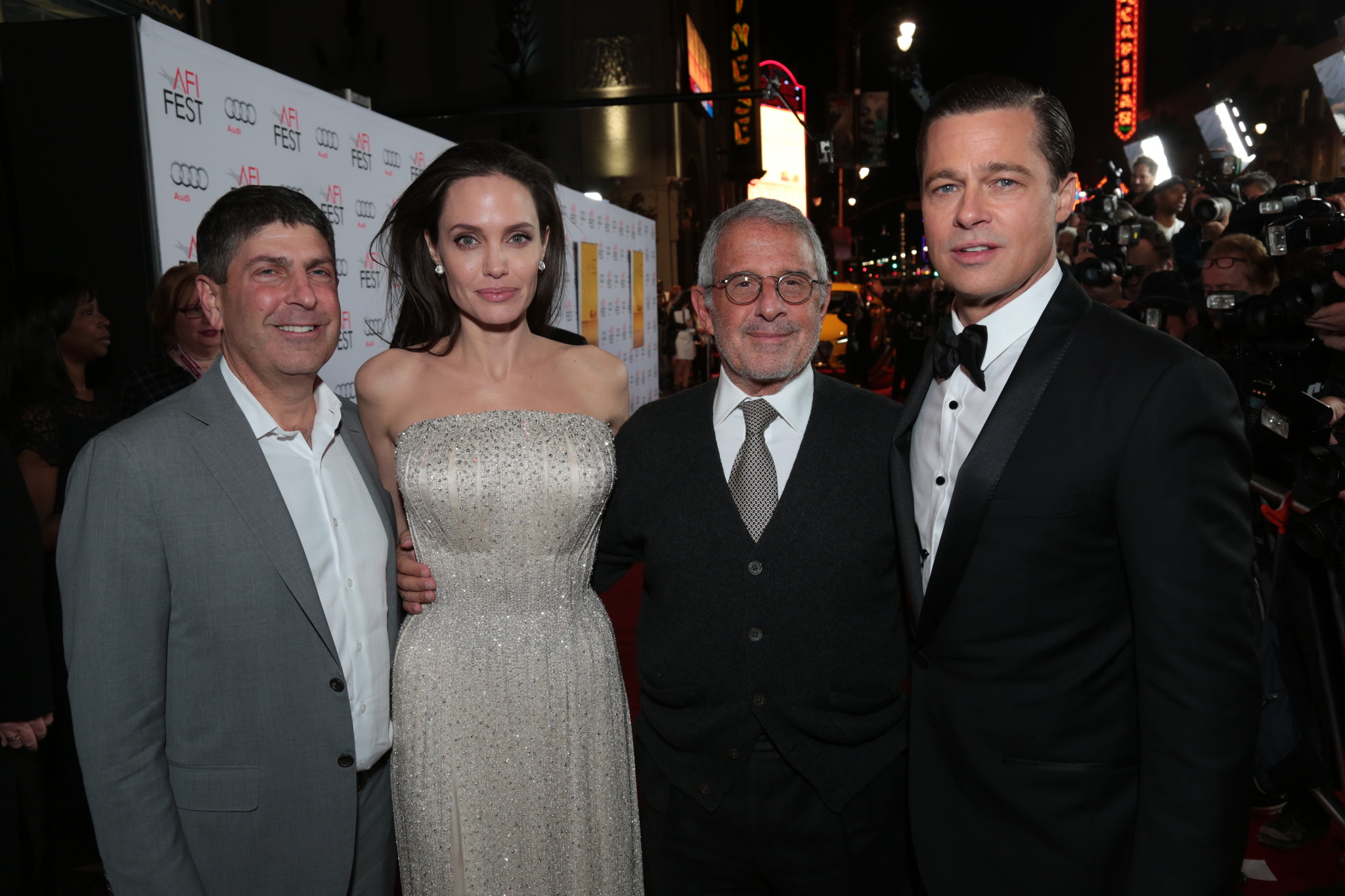Brad Pitt, Angelina Jolie, Ron Meyer and Jeff Shell at event of Prie juros (2015)