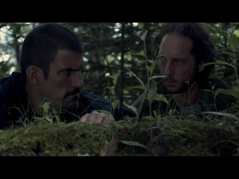 Heavy (Robert Maillet) and Sinister Man (Kyle Mitchell) planning evil-doings outside Audrey's door. Haven TV Show - 2013 Episode 407