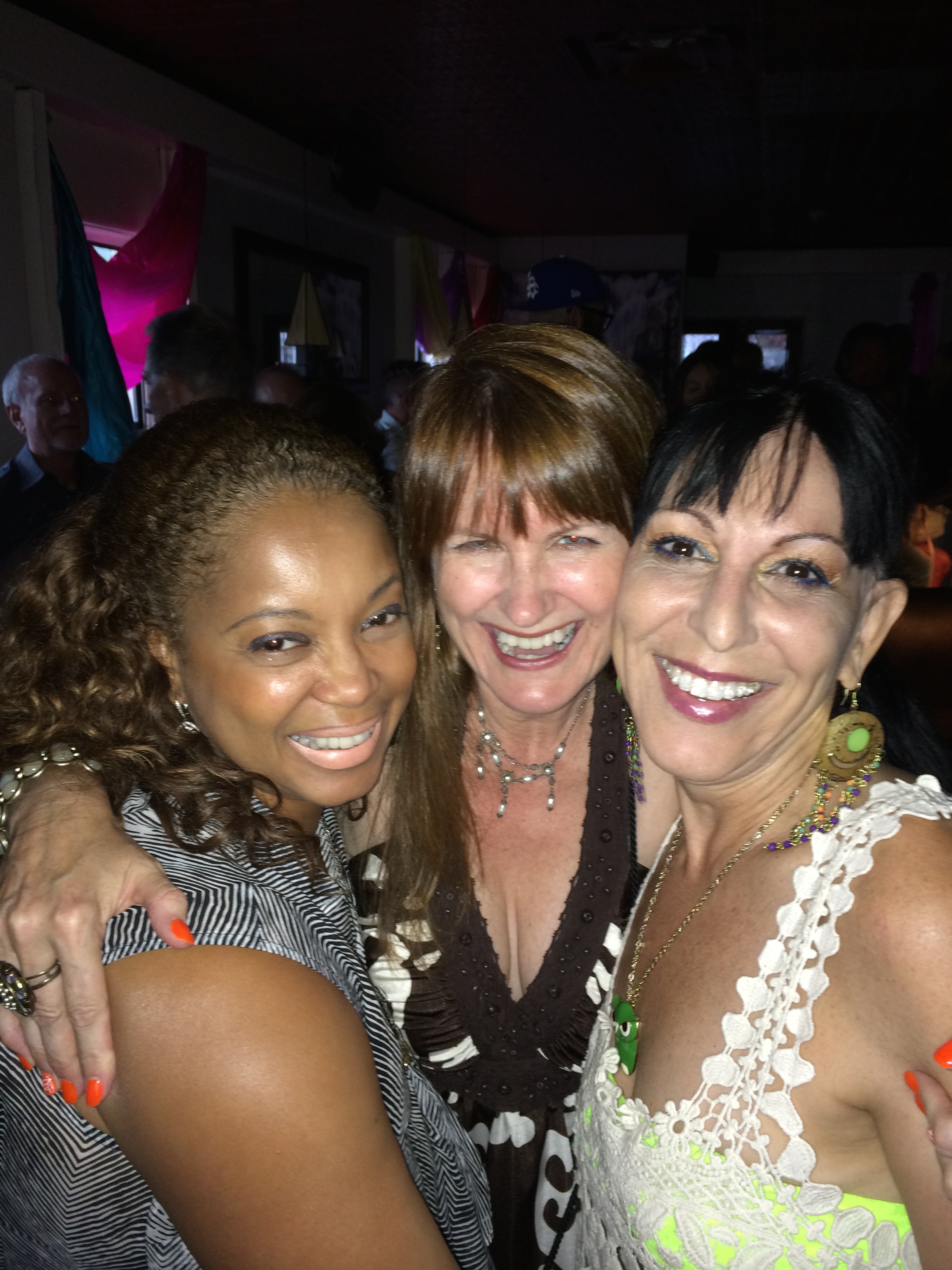 Producers Donna Rayford & Stephanie Bell with actress Angela Romeo at the Palm Swings Extras Party, July 2014.