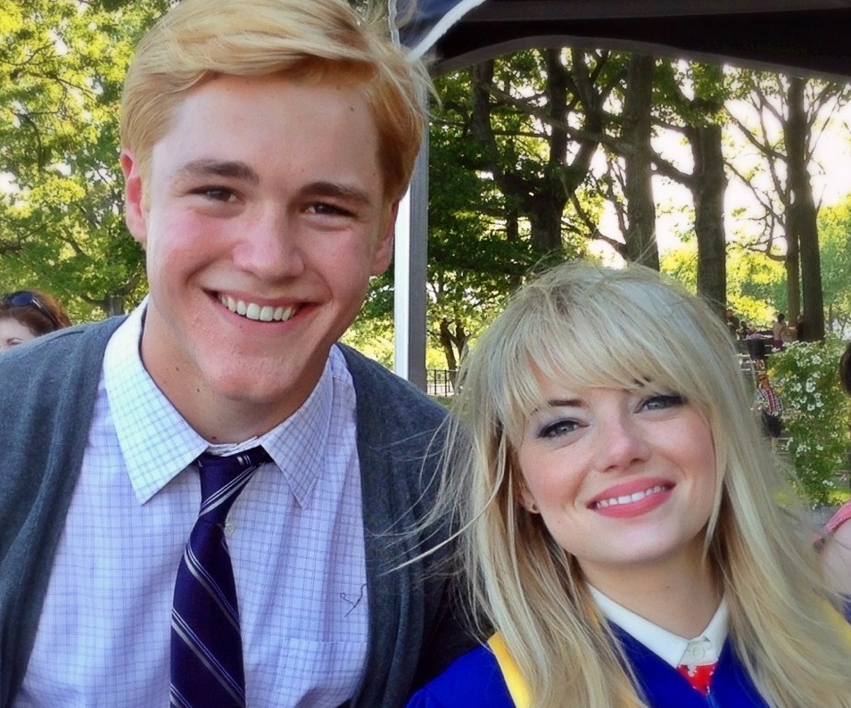 Charlie DePew and Emma Stone on set of The Amazing Spider-Man II