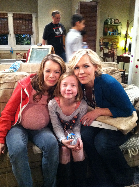 Sadie on the set of Village People with Jennie Garth and Lennon Wynn