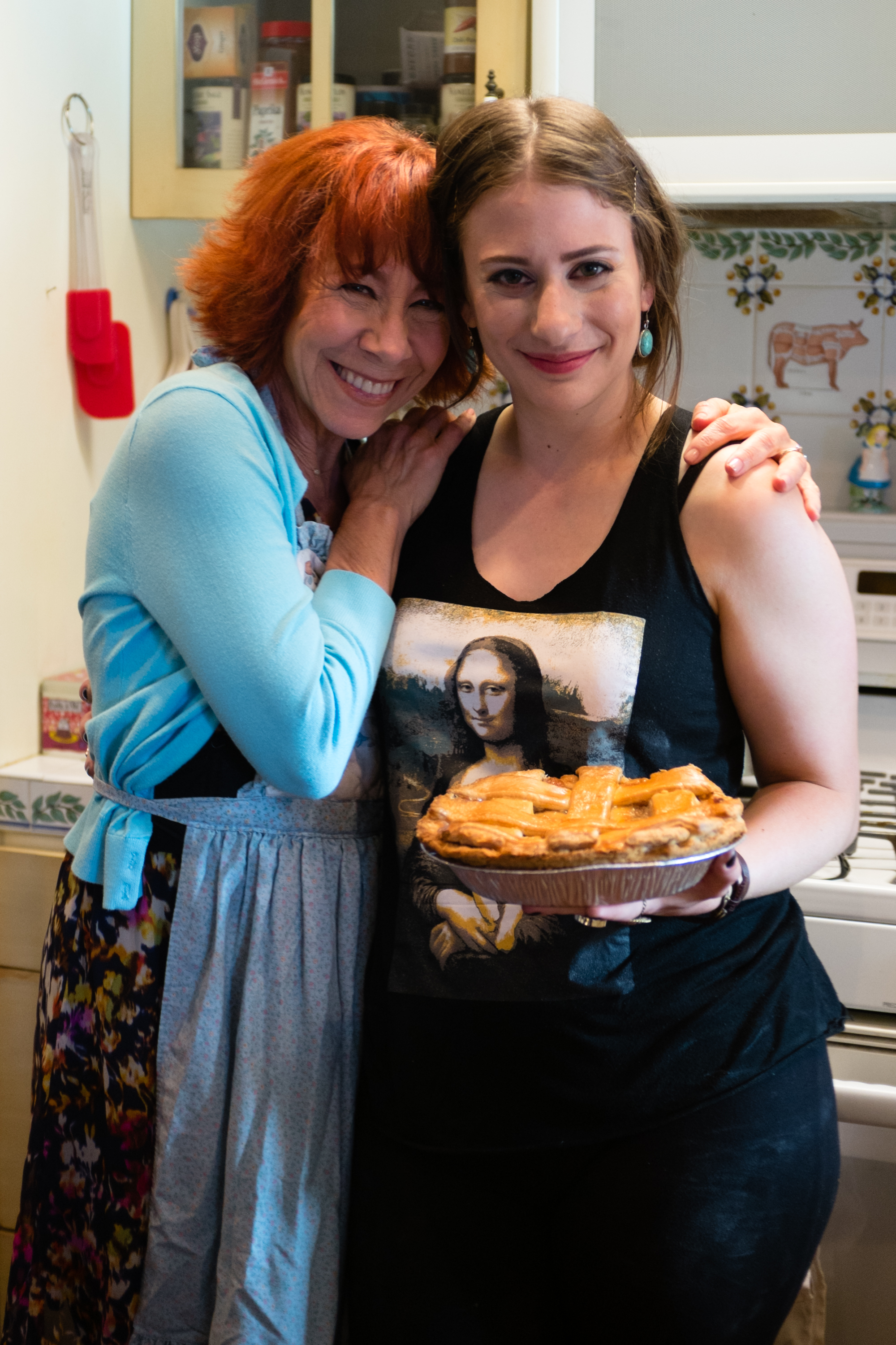 Mindy Sterling, Bryn Woznicki and a fresh apple pie on the set of 