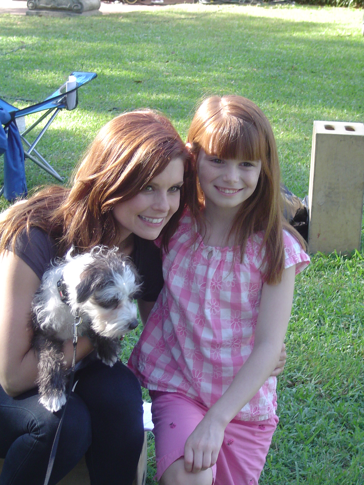 Evelyn Boyle and Joanna Garcia on the set of Revenge of the Bridesmaids