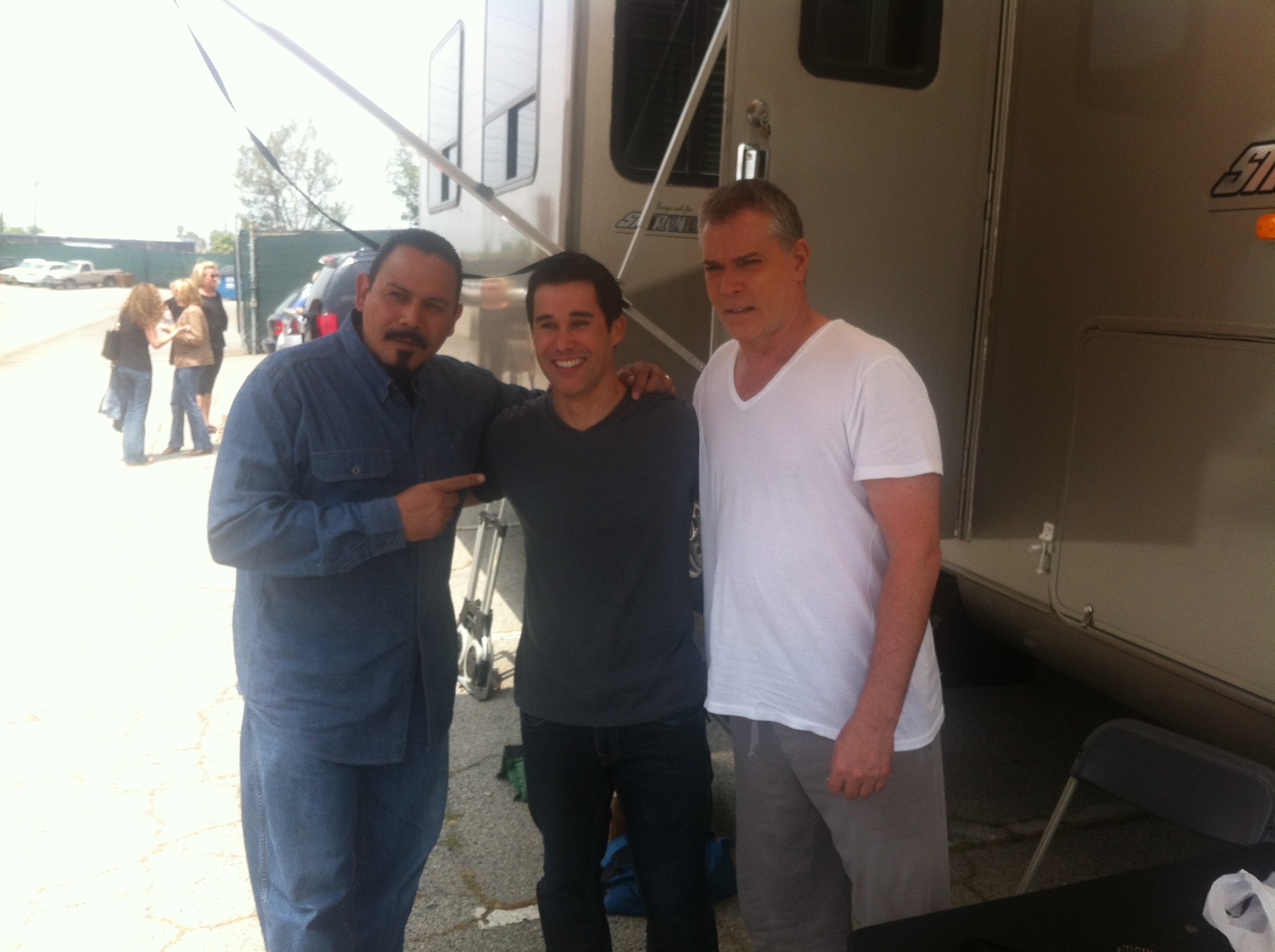 Emilio Rivera, Joel Mathews, Ray Liotta on the set of The Devil's in the Details (2013)