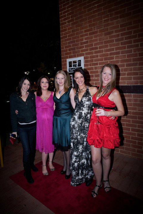 Lynnette Morley (5th) Kittens of Woodlake Preview Screening. (L - R) Actors Amy Weston, (and Choreographer) Teniele Arnold, Jess Cockell, Costume Consultant Kylie Bailey and Lynnette Morley