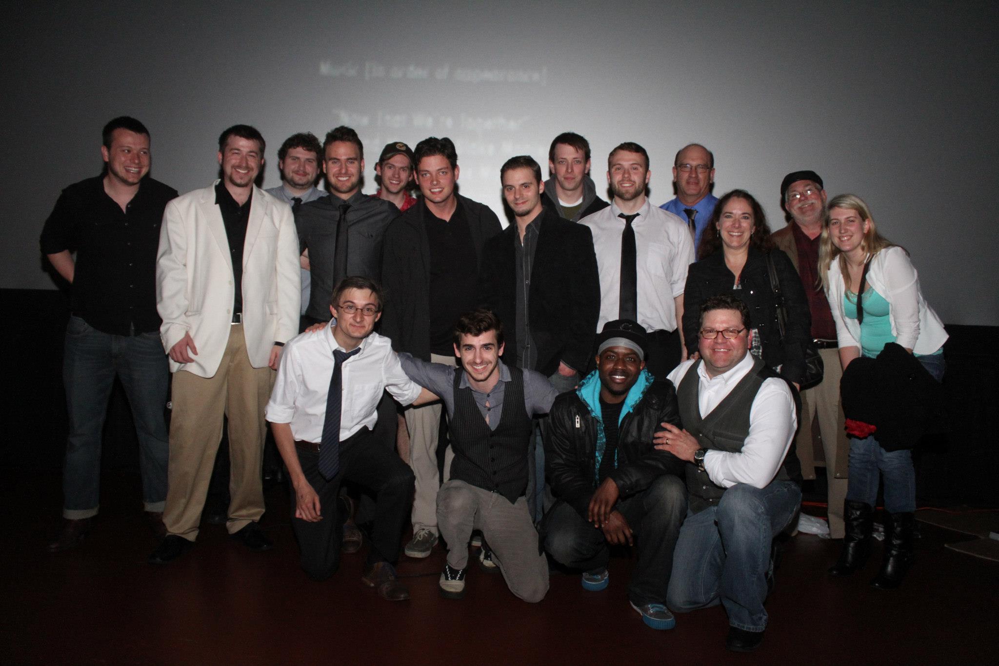 Some of the cast and crew of 'New World OrdeRx' strike a pose during an exclusive screening of the film in Muncie, IN