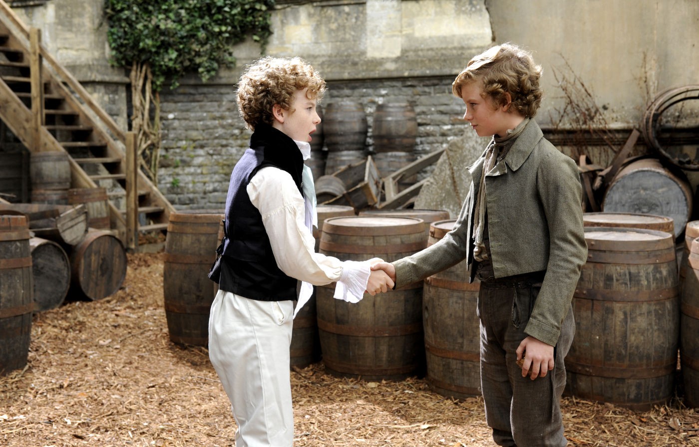 Young Herbert Pocket (Charlie Callaghan) meets Young Pip (Toby Irvine) in Great Expectations