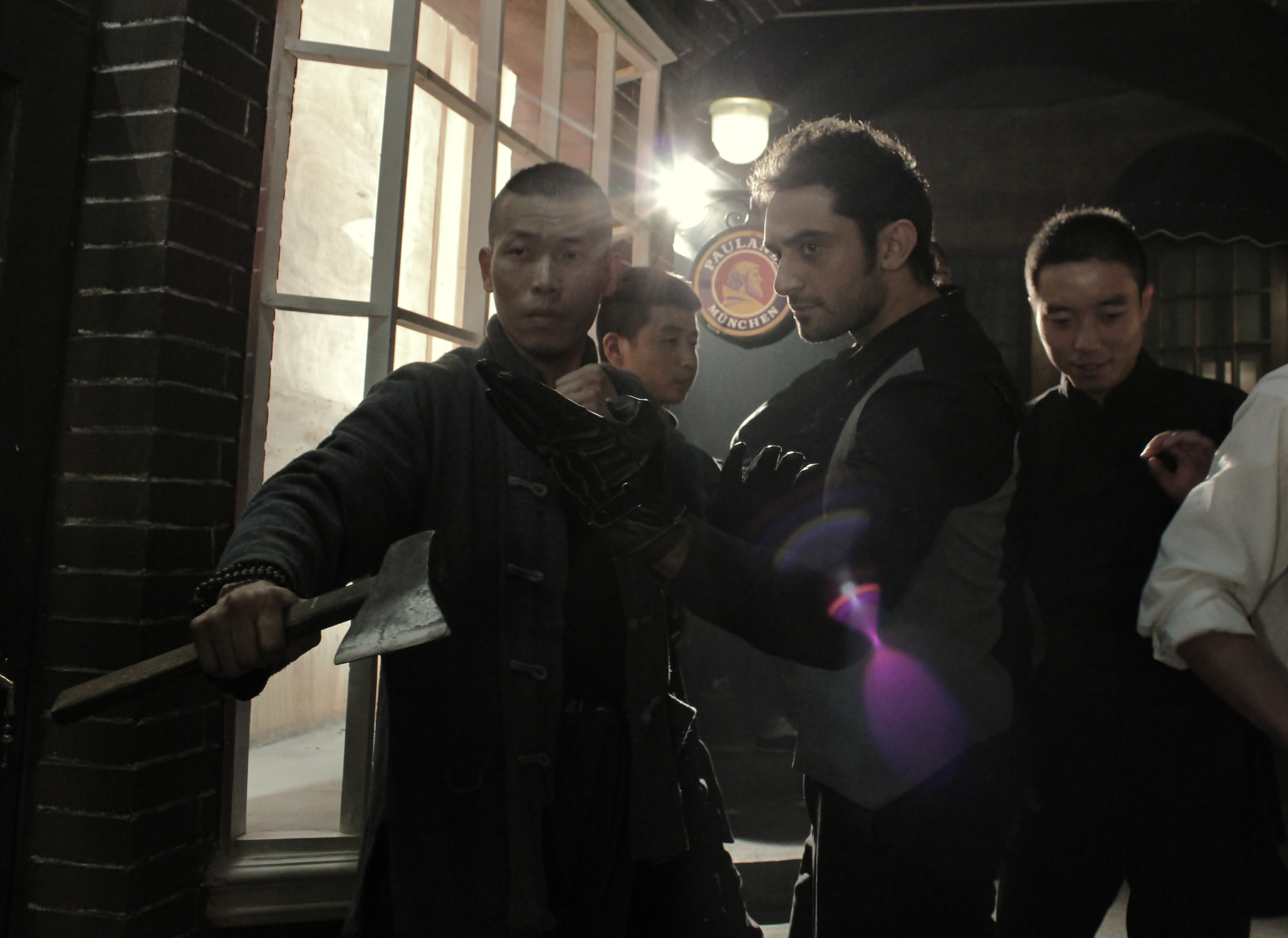 Christian Bachini with Shanghai Stunt Coordinator Ah Tong on the set of Fu Tou Bang Quan Qi (2013)