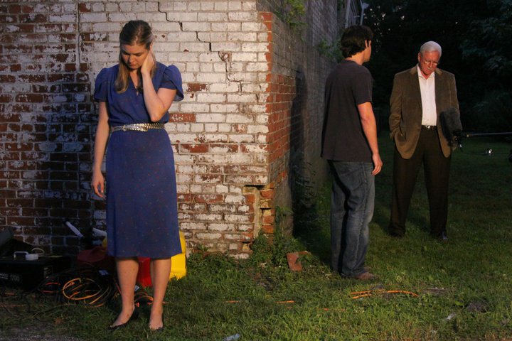 On the set of Willa, Gregory M. Brown as Henry Lander, Clayton Watson as David, Sara Hogrefe as Willa