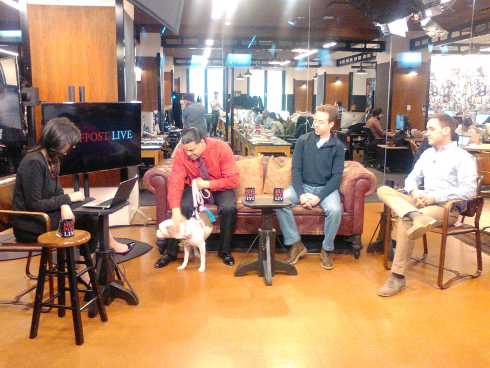 Candido Santiago, Brean Cunningham, and Doug Seirup doing a HUFFPOST LIVE interview for Dogs on the Inside.