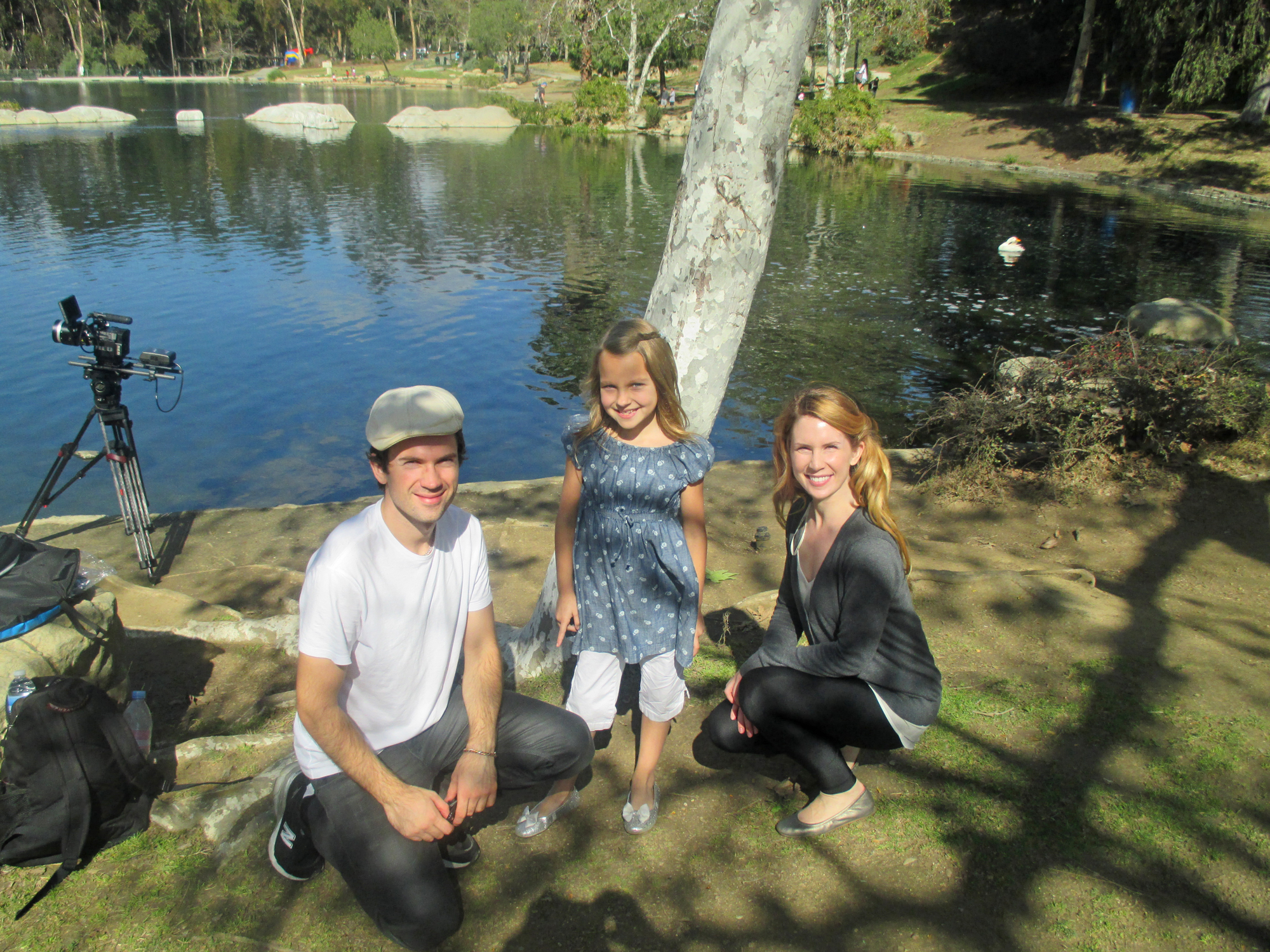 Emmett Lee Stang, Livvy Stubenrauch, and Jennifer Nicole Stang on set of Les Nuages (The Clouds).