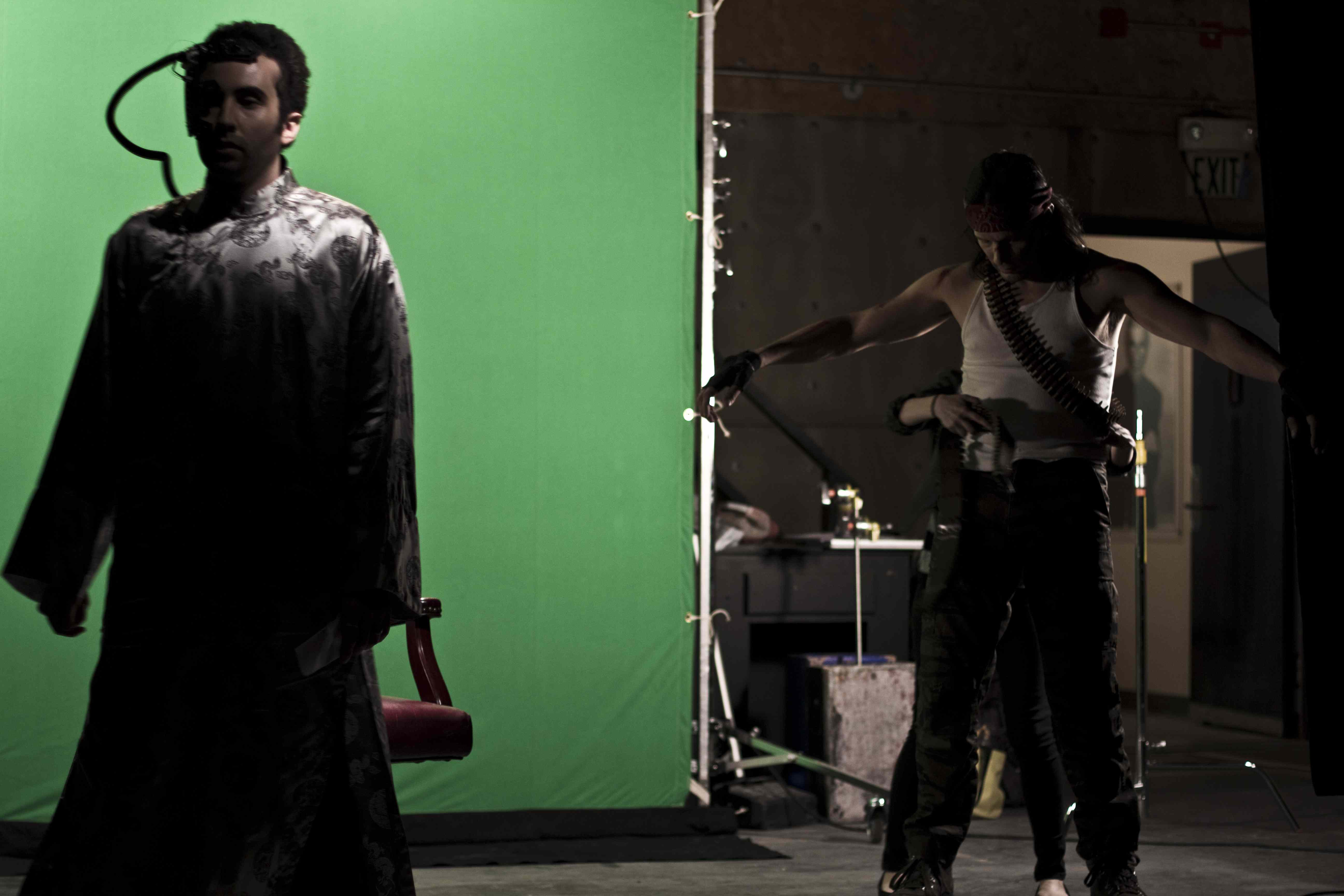 Actor Paul Tirado on the set of the film ''XR-91''.