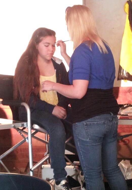 Tiffany Martinez as Kendra in Horror movie 13/13/13 getting hair & make up done.