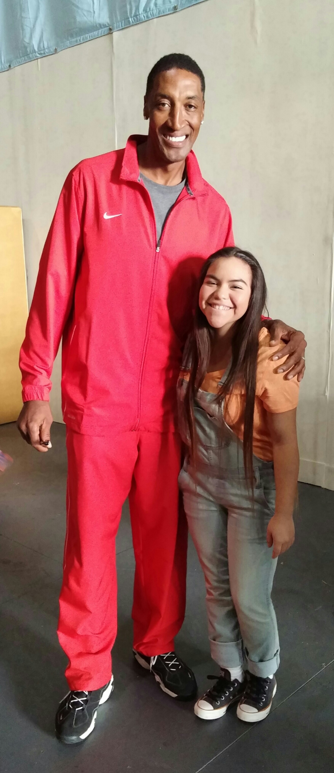 Tiffany with Scottie Pippen during filming of Fresh Off The Boat - Very Superstitious episode.