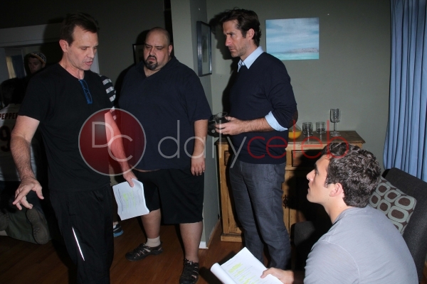 Matthew Ziff, Michael Biehn, Travis Romero, and Richard Gunn on the set of Treachery