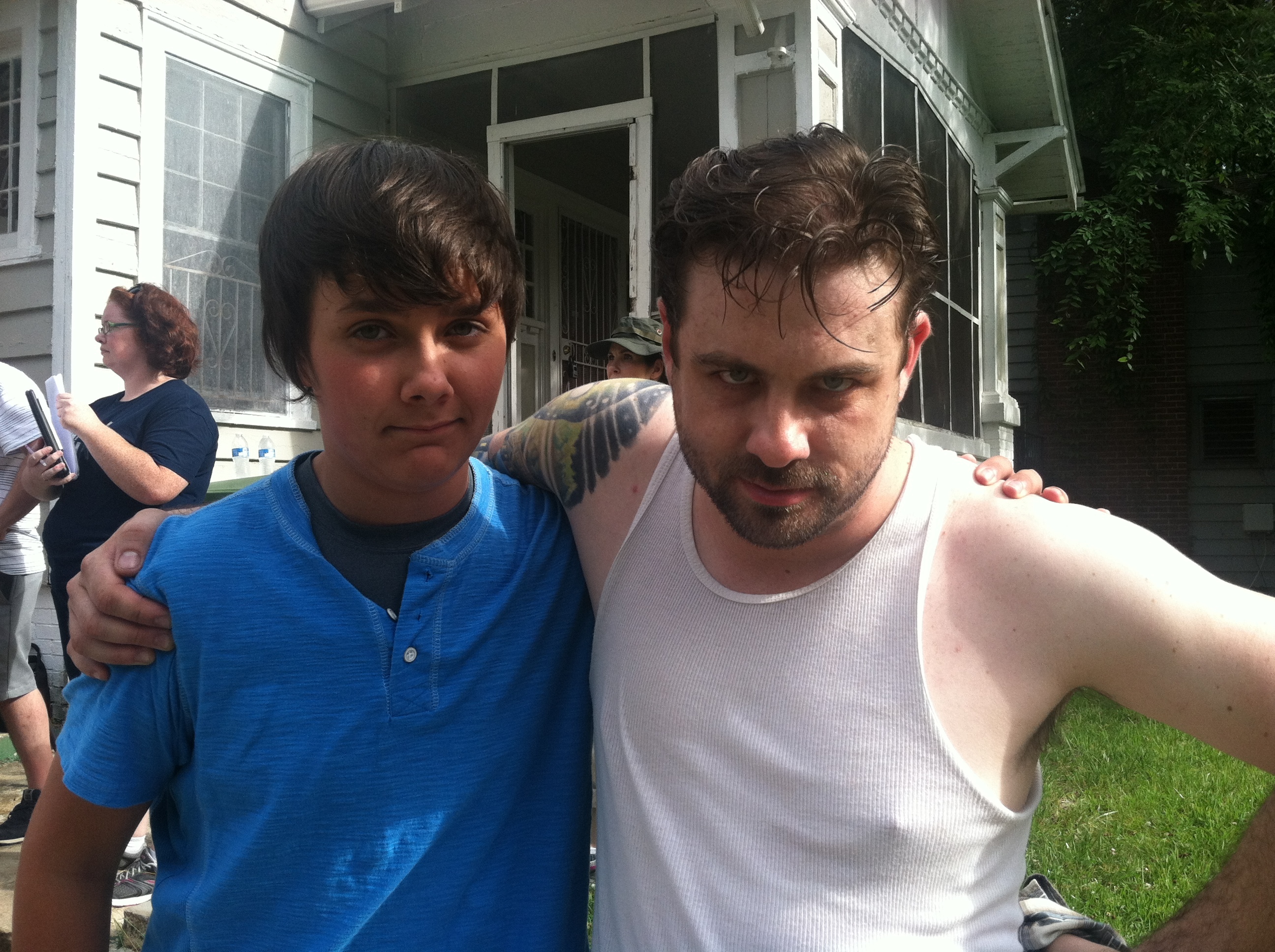 Callan with Travis Young on the set of 