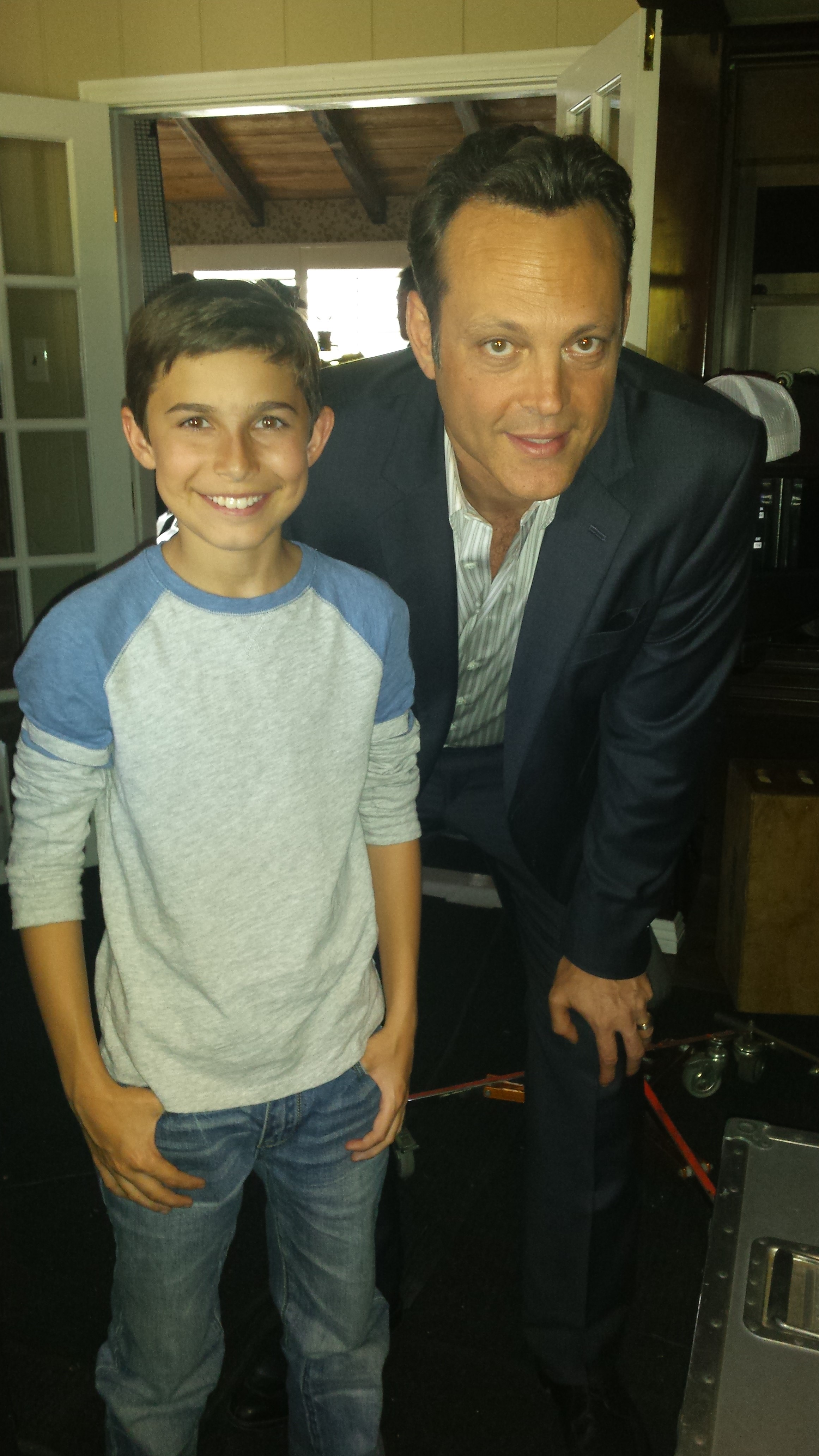 Austin Chase with Vince Vaughn on the set of True Detective.