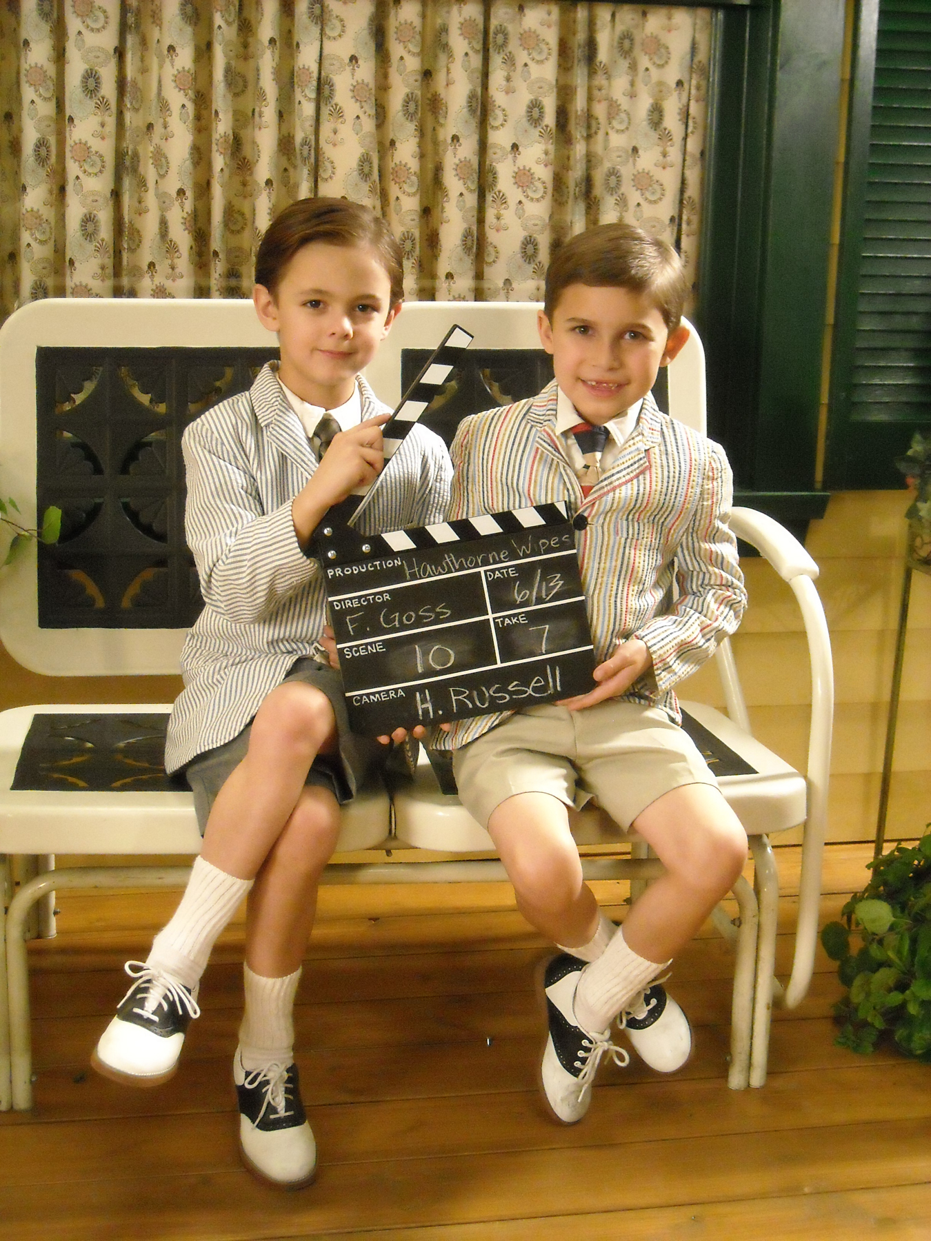 Max Charles and Austin Chase on the set of Community 