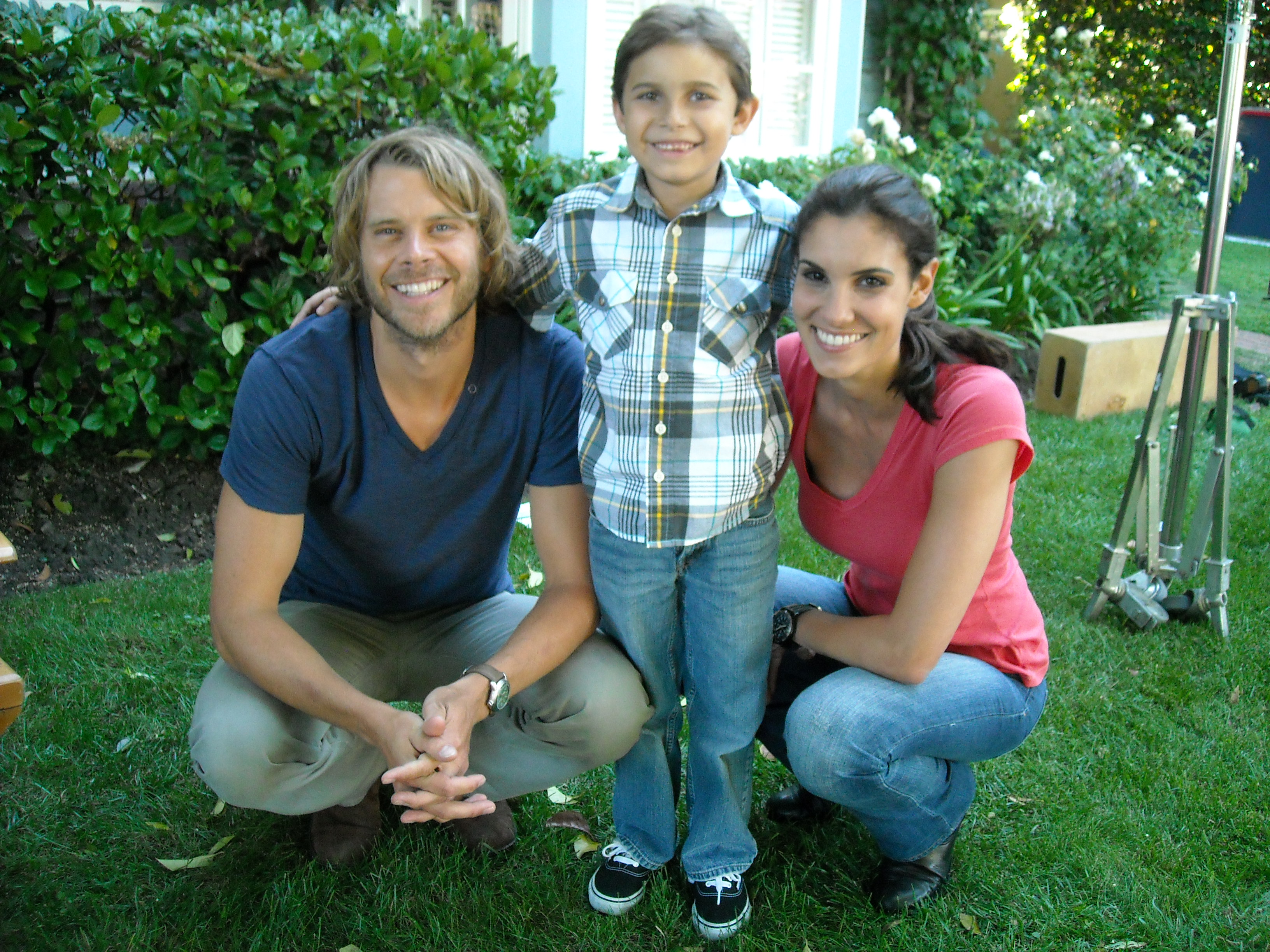 Austin Chase with Eric Christian Olsen and Daniela Ruah on the set of NCIS: Los Angeles 