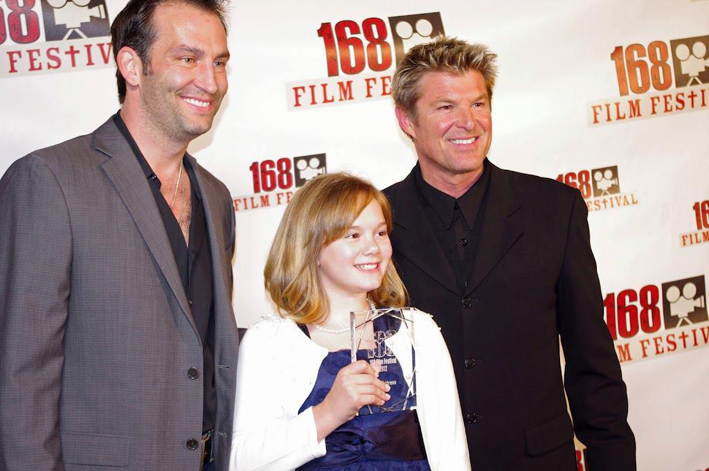 2012 Best Actress award winner, Morgan Alana Taylor at the 168 Project Film Festival ceremonies in LA March 31,2012 with Kevin Sizemore and Winsor Harmon